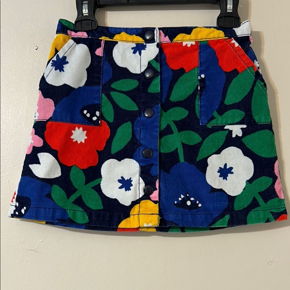 Mini Boden | Micro Corduroy Blue Floral Skirt Girls 7-8Y Cotton Blend Mod Boho
